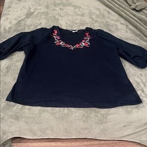The Pioneer Woman Navy Blouse with Red Embroidery